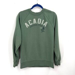 Retro Outta Town Acadia National Park crewneck pullover sweatshirt top green XS